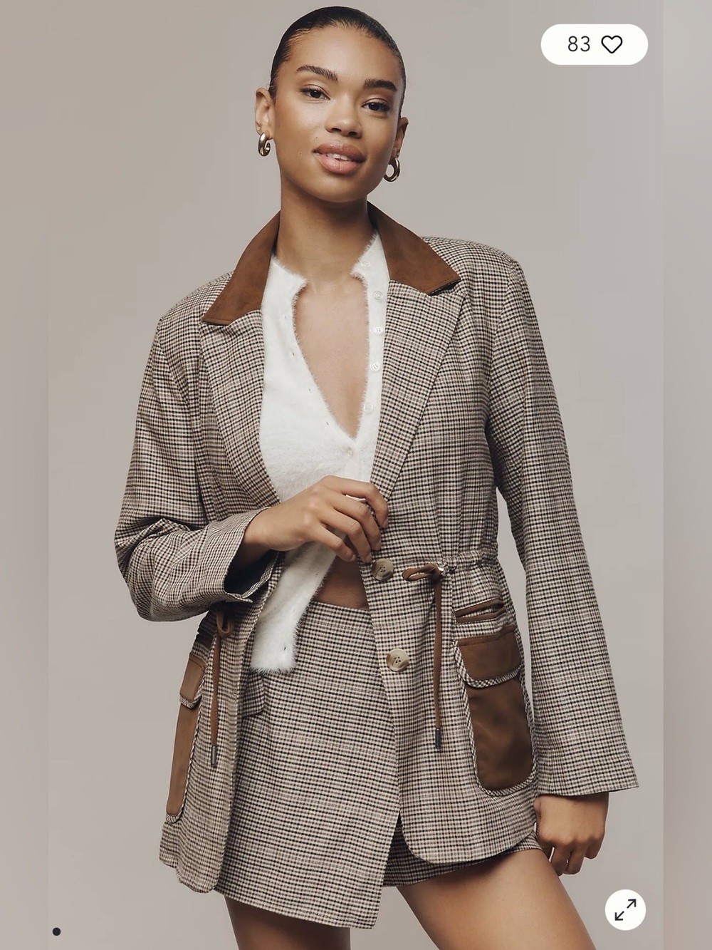 Maeve by Anthropologie Plaid Sinch-Waist Blazer Large